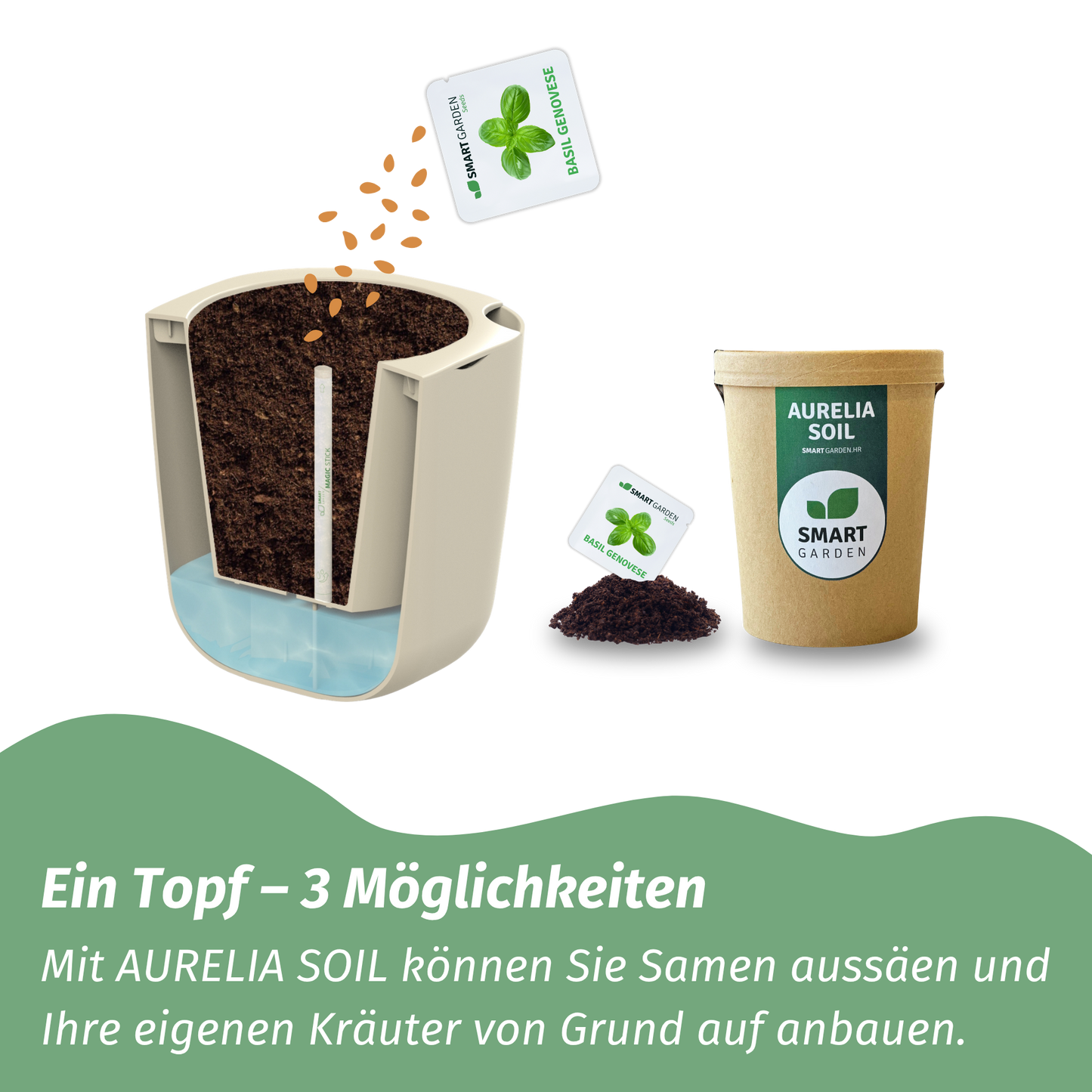 AURELIA PRO – Selbstbewässernder Pflanztopf mit smarter LED-Pflanzenbeleuchtung - beige